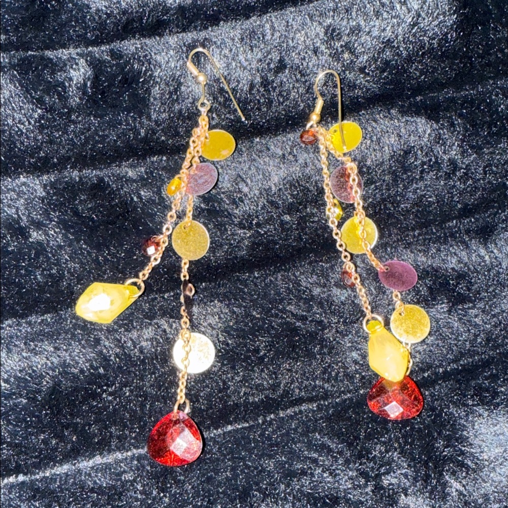 Vibrant Gold and Red Dangle Earrings